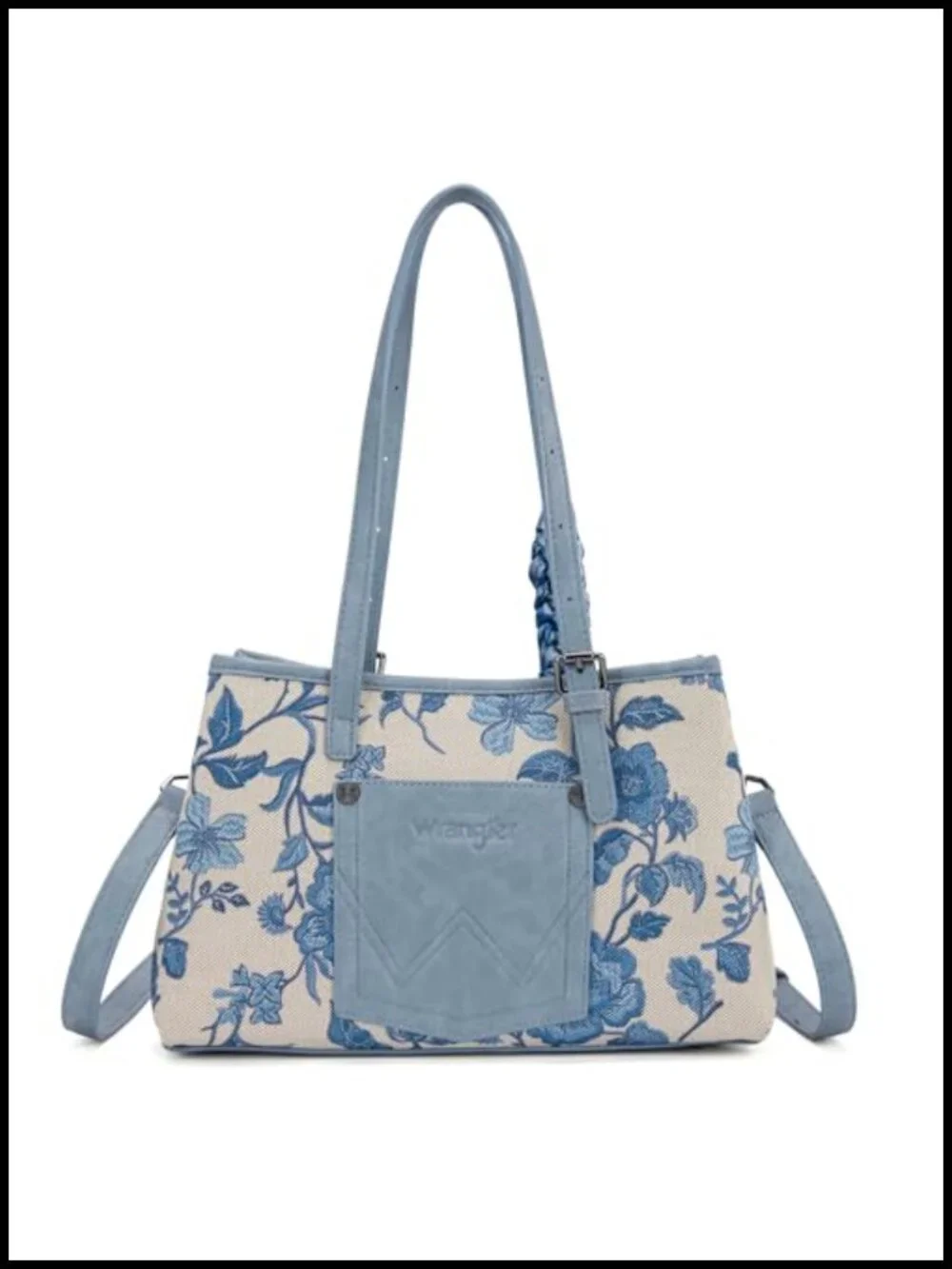 Vintage Embroidered PU Leather Satchel with Crossbody Strap